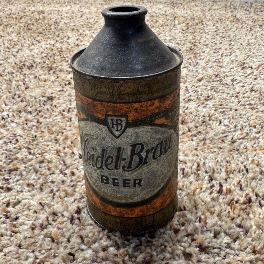 Vintage Heidel-Brau Beer Cone Top Can 12oz HB Shield Logo Rusty Patina Antique‎